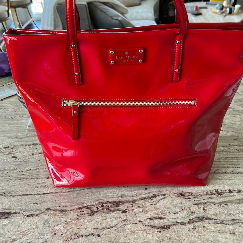Red patent leather Kate spade tote